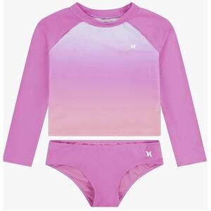 Hurley Girl's 10 China Rose Long Sleeve Rash Guard 2-Piece Swimsuit L8-20